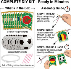 Soccer Party Decorations Banner Set, International World Flags Garland with Socc