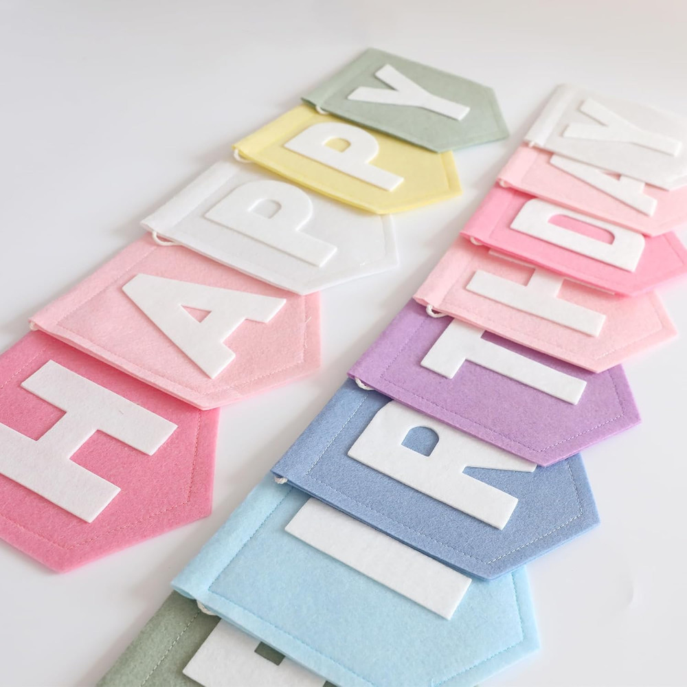 Happy Birthday Banner Felt Pastel Birthday Decorations Sign Pastel Rainbow Party