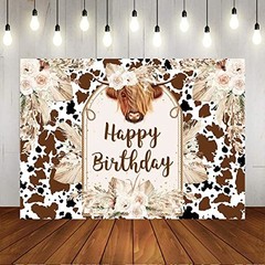 Happy Birthday Cow Backdrop 7x5ft | Boho Farm Photography Background | Cattle Pa