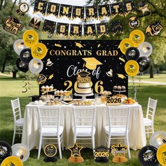 Graduation Decorations Set Class of 2026 Backdrop Congrats Grad Banner Hangin