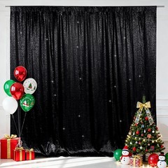 6x6ft Black Sequin Backdrop, High Density Non-Transparent Glitter Curtain for