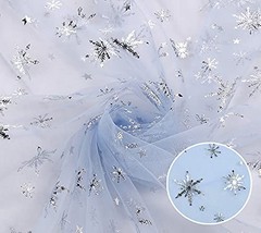 Sheer Fabric, Snowflake Silver Foil Organza Fabric, Snowflake 59″ x 118″ Blue