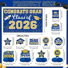 2026 Graduation Decorations Set – Class of 2026 Congrats Grad Backdrop Banner…