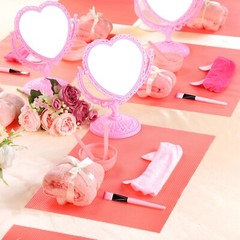 8 Set Spa Party Supplies with 8 Heart Shaped Mirror 8 Desk Mat 8 Face Mask Br…