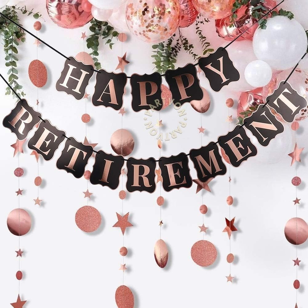 Rose Gold Happy Retirement Banner Glitter Star Garland Women Party Decoration