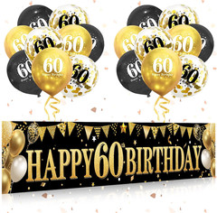 60Th Birthday Banner Balloons Decorations for Men Women, Black Gold Happy 60 Bir