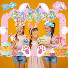 Happy Easter Photo Booth Props, 25pcs Easter Photo Props with Easter Photo Frame