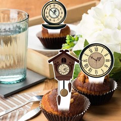 Clock Cupcake Toppers 48PCS Vintage Time Theme Decorations Retro Clock Cake P…