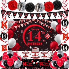 14Th Birthday Decorations for Boys Girls, Red Black Happy 14 Birthday Party Deco