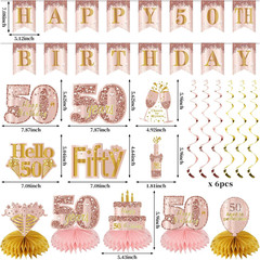 50Th Birthday Decorations Kit for Women, 21Pcs Pink Rose Gold Happy 50 Years Old