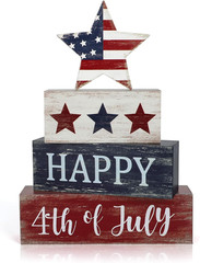 4Th of July Decorations, 4 Sets Patriotic Wooden Block Table Centerpieces, Red W