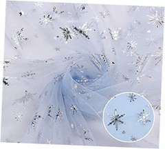 Sheer Fabric, Snowflake Silver Foil Organza Fabric, Snowflake 59″ x 118″ Blue