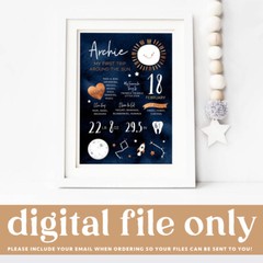 Printable First Birthday Milestone Board, Around The Sun Space Themed 1st Party