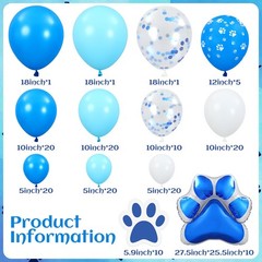 149pcs Paw Print Balloon Blue Arch Set Blue Birthday Party Balloon Set Includ…