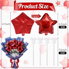 30 Pcs Mini Star Self Inflatable Balloons with Sticks Self 4 Inches Red