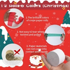 12 PCS Christmas Crepe Paper Streamers 6 Colors Party Ceiling Decor Backdrop
