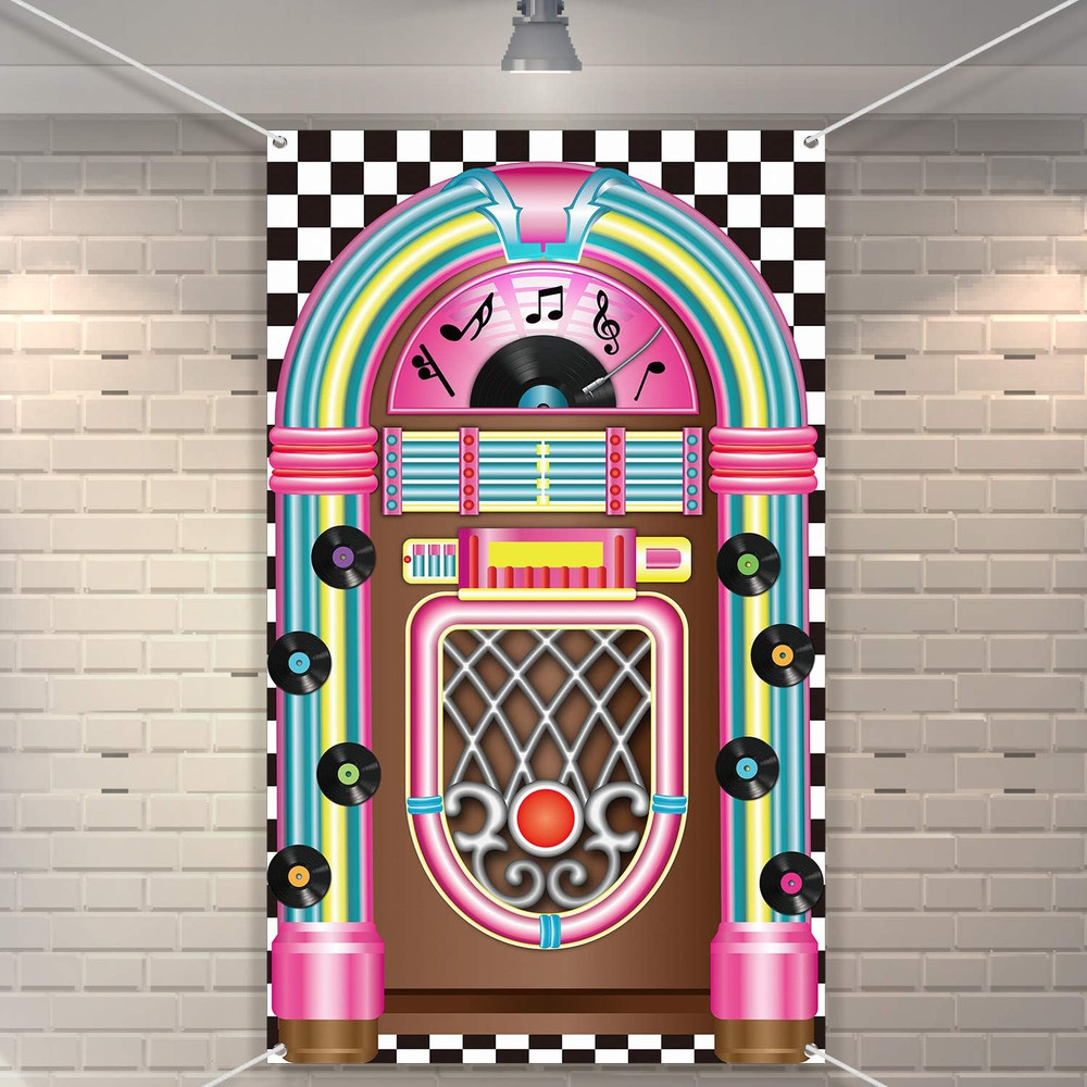 Jukebox Cutout Banner Decoration 50’s Rock and Roll Banner Backdrop Retro Birthd