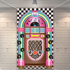 Jukebox Cutout Banner Decoration 50’s Rock and Roll Banner Backdrop Retro Birthd