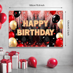 Happy Birthday Backdrop Banner Black and Red Theme Background with Neon Shiny