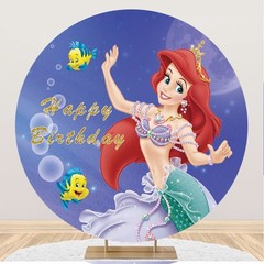 Round Mermaid Princess Ariel Backdrop Background Happy Birthday Party Decor