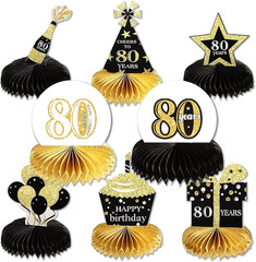 8 Pieces Happy Birthday Decorations Set, 80Th Birthday Party Supplies Honeycomb