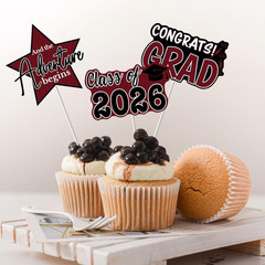 2026 Graduation Cupcake Toppers – 48 Pcs Maroon Graduation Party Supplies Mini C