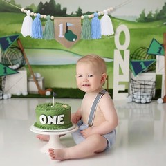Golf Theme 1st Birthday Tassels High Chair Banner – Green Blue Golf Hole In O…