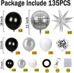 Black Silver Balloons Arch Garland Kit,Black Silver White Balloons Disco Balloon
