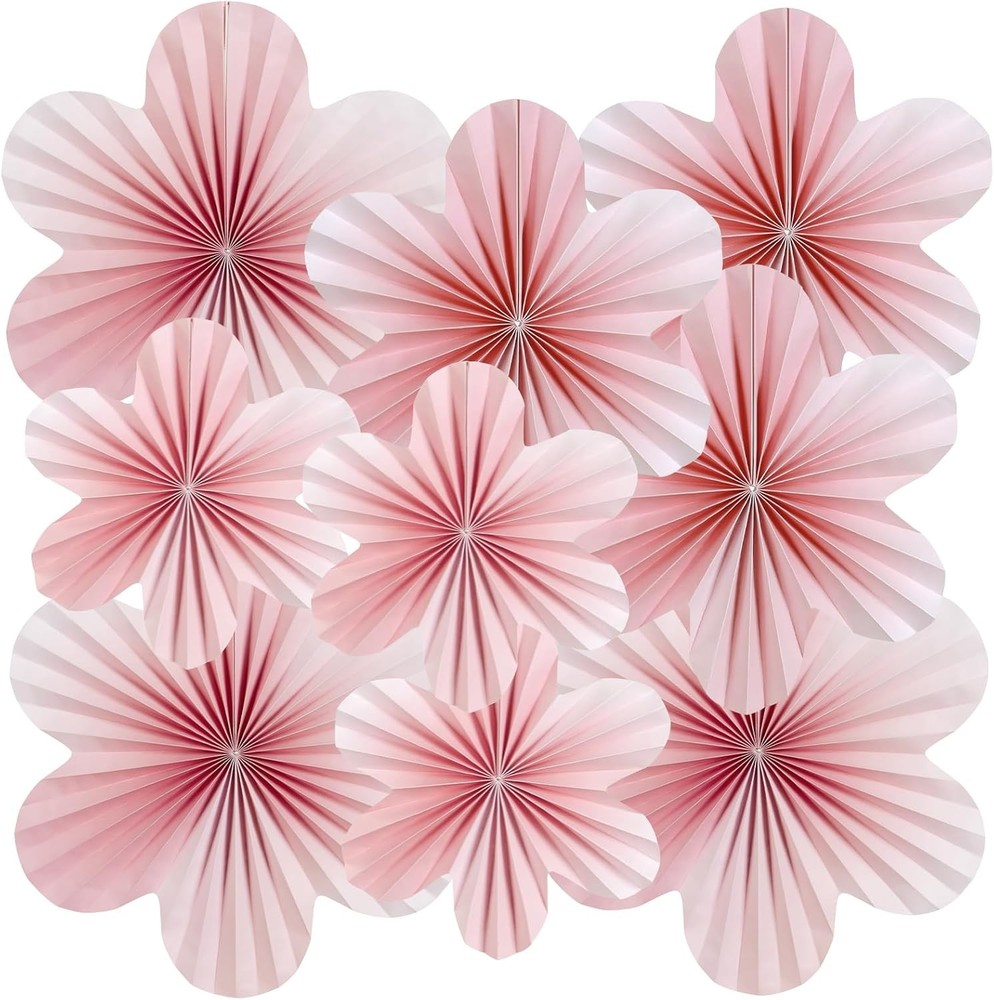 9 PCS Pink and Cherry Blossom Party Decorations Pink Paper Fans Decor