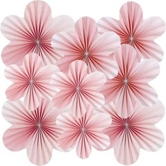 9 PCS Pink and Cherry Blossom Party Decorations Pink Paper Fans Decor