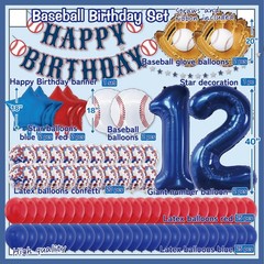 Baseball Decorations – 82PCS Party Set with 40” Number “12” Jumbo Balloon, Ba…