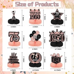 75th Birthday Decorations Women – 9PCS Rose Gold 75th Birthday Honeycomb Cent…