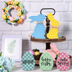6Pcs Easter Bunny Decorations, Wooden Rabbit Egg Shaped Tabletop Centerpieces…