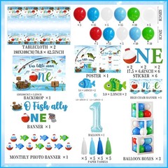 Ofishally Birthday Decorations,161pcs Gone Fishing 1st Birth day Party Banner…