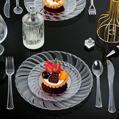FOCUSLINE 100 Count Clear Plastic Plates 9 Inch, Disposable Heavy Duty Dinner…