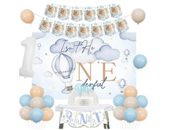 Hot Air Balloons 1st Birthday Decorations, Isn’t He Onederful Backdrop