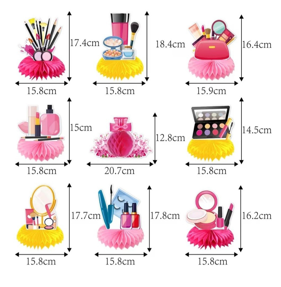 Makeup Party Table Decoration Pink Yellow Multicolor Paper Kids Decor Set