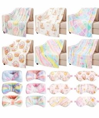 18 Pcs Girls Sleepover Spa Gift Set Eggs Rabbit Throw Blanket Spring Theme NEW