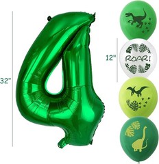 Complete Dinosaur Theme 4th Birthday Party Set: Banners & Balloons Galore