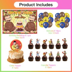 Curious George Party Supplies Birthday Decor Balloons Cake Toppers Banner 5X3ft