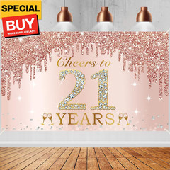 Large Cheers to 21 Years Birthday Decorations for Women, Pink Rose Gold Happy 21