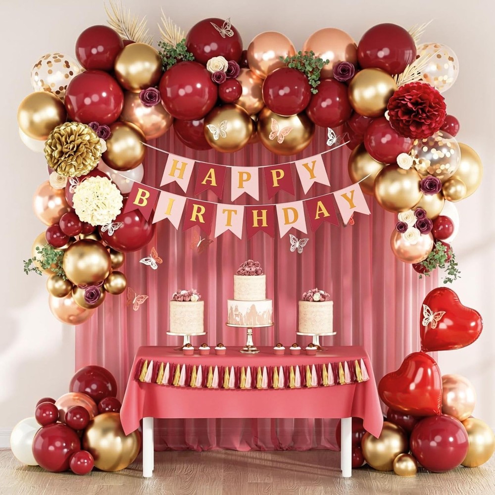 Burgundy Birthday Party Decorations with Happy Birthday Banner Tissue Tassels…