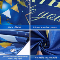 Happy Birthday Backdrop Banner for Men, Navy Blue and Gold Birthday Decorations,