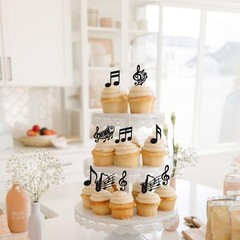 24 Pack Music Notes Cupcake Toppers Glitter Black Music Theme Party Decoratio…