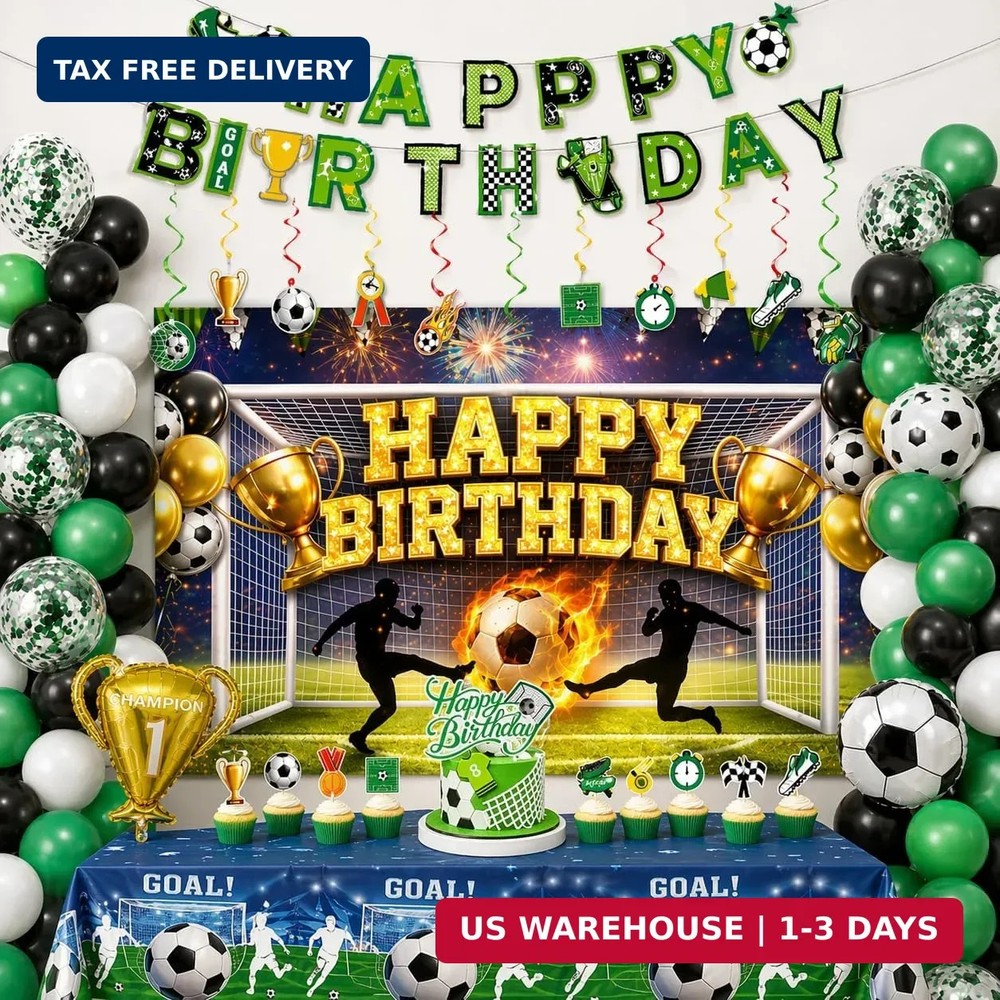 Soccer Birthday Party Decorations Set, Soccer Party Supplies with 6 x 4 ft Backd