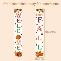 Happy Fall Decorations Pumpkin Maple Leaves Welcome Door Banner Porch Sign 12×72