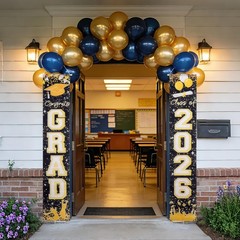 Blcak & Gold Graduation Decorations 2026 – 2 Pack Large Hanging Banners “Clas…