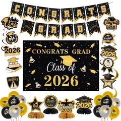 Graduation Decorations Set Class of 2026 Backdrop Congrats Grad Banner Hangin