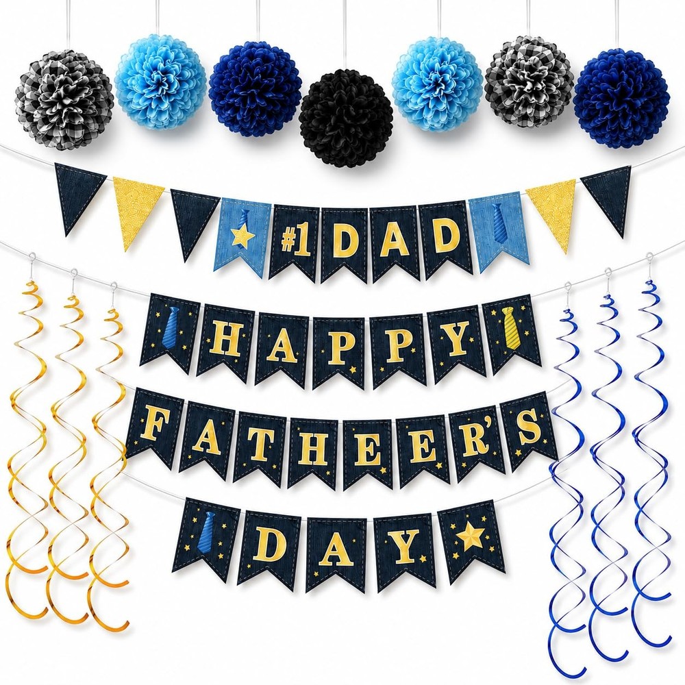 Father’s Day Decorations for Home, Happy Father’s Day Banner with #1 Dad Banner,