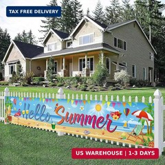 Hello Summer Beach Banner, Summer Party Decorations Outdoor Tropical Pool Luau S